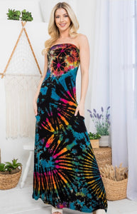 Black Rainbow Strapless Maxi Dress