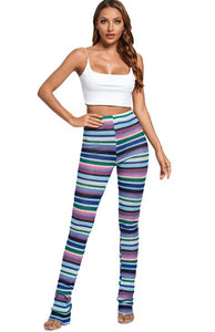 Colorful Striped Knit Stretch Leggings