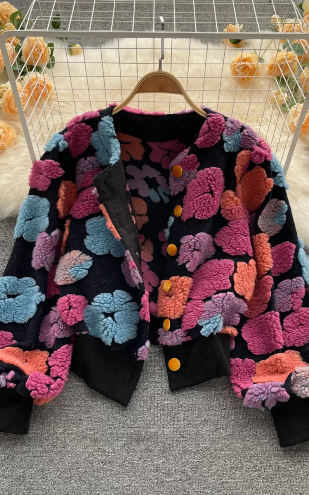 Black Floral Sweater Jacket