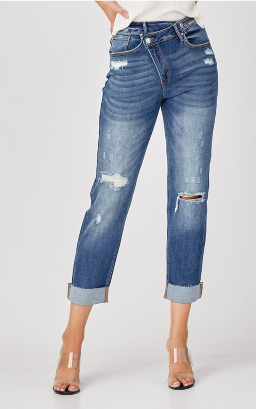 Dark Blue High Waisted CrossOver Jeans – Paper Dolls Fashion Boutique